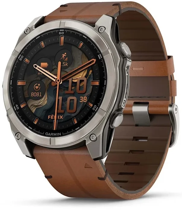 Garmin Fenix 8 AMOLED Sapphire 51mm Bare Titanium/Black Chestnut Leather/Graphite Silicone Band Супер предложение, Новый, Магазин, Гарантия - изображение 1