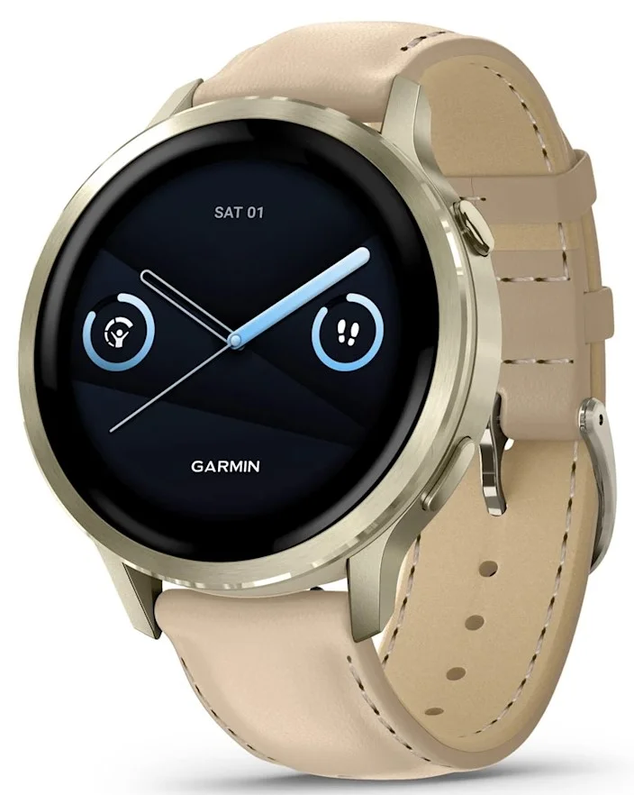 Garmin Venu 4 - 41 mm Lunar Gold with Bone Silicone Band and Light Sand Leather Band (010-03013-03), Умные часы, Новый, Магазин, Гарантия - изображение 1