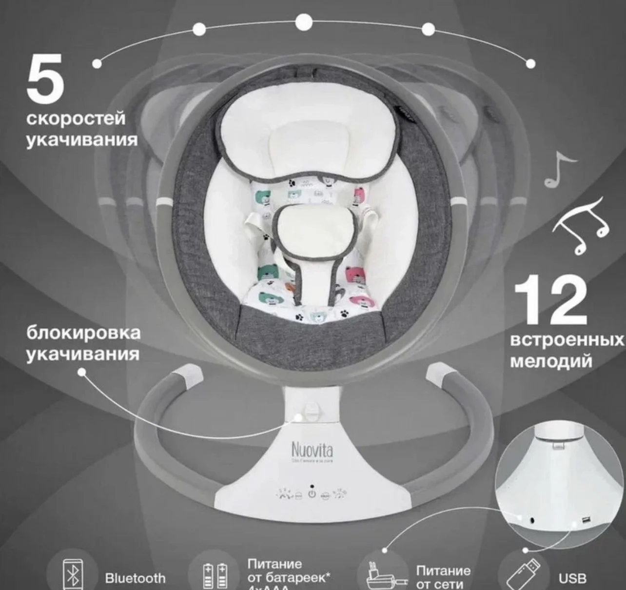 Качели детские для новорожденных - миниатюра 2