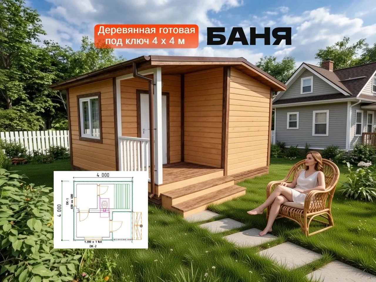 Готовая баня 4х4 м — привезли, установили - миниатюра 9