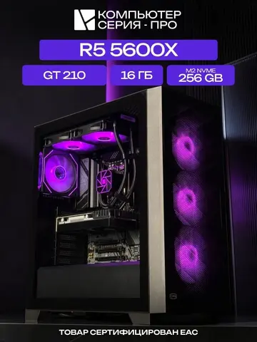 Big Pro ATX AIO 240 чёрный, A520, R5 5600X AIO2, 256 NVME, 16 ГБ DDR4, GT 210 (1 Гб), 450W