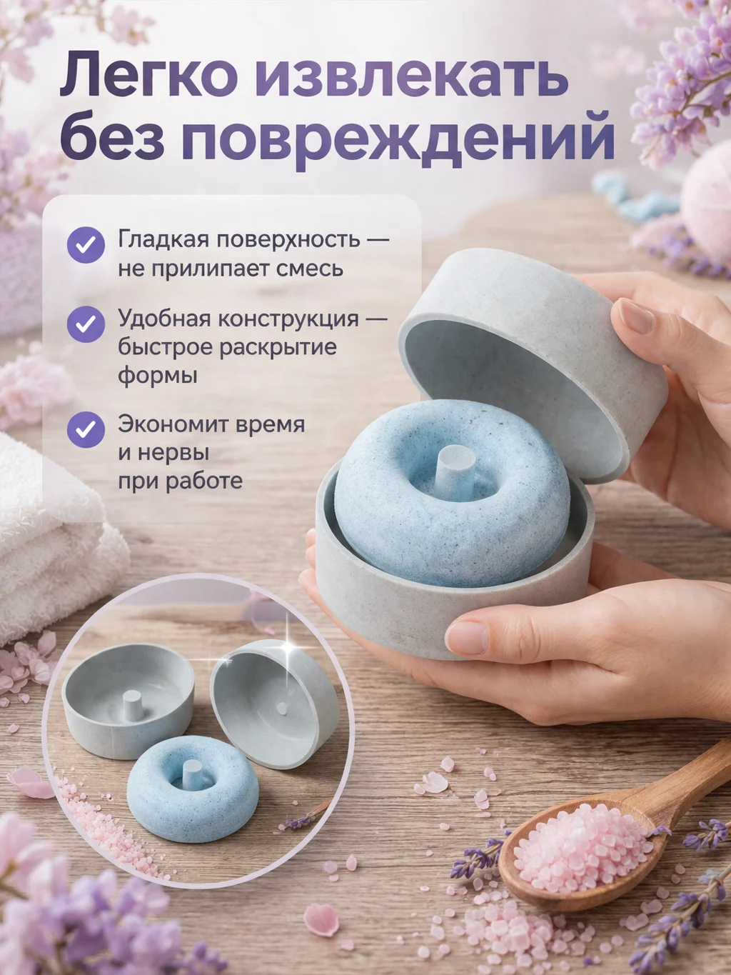 3D-форма пончик для создания бомбочек для ванны - миниатюра 3