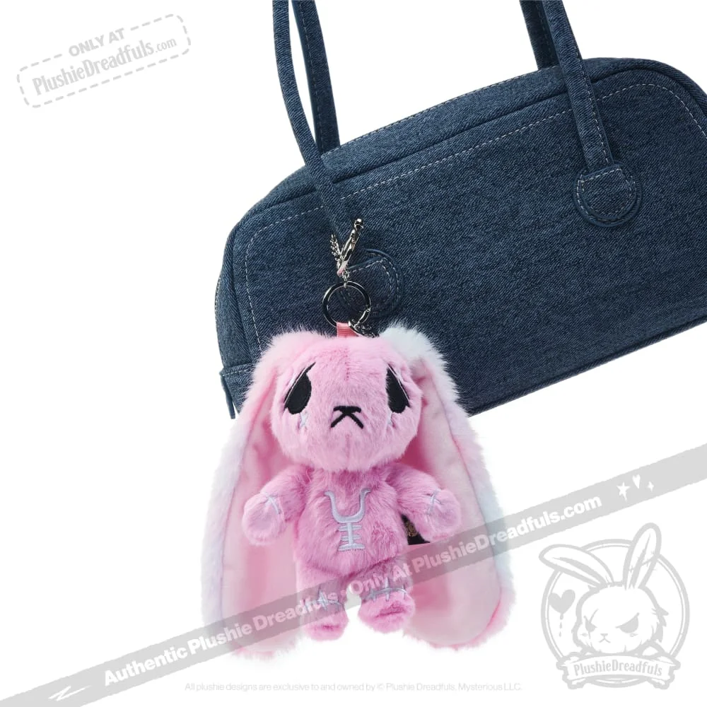 Pink Anxiety Rabbit Plush Keychain Accessory - миниатюра 2