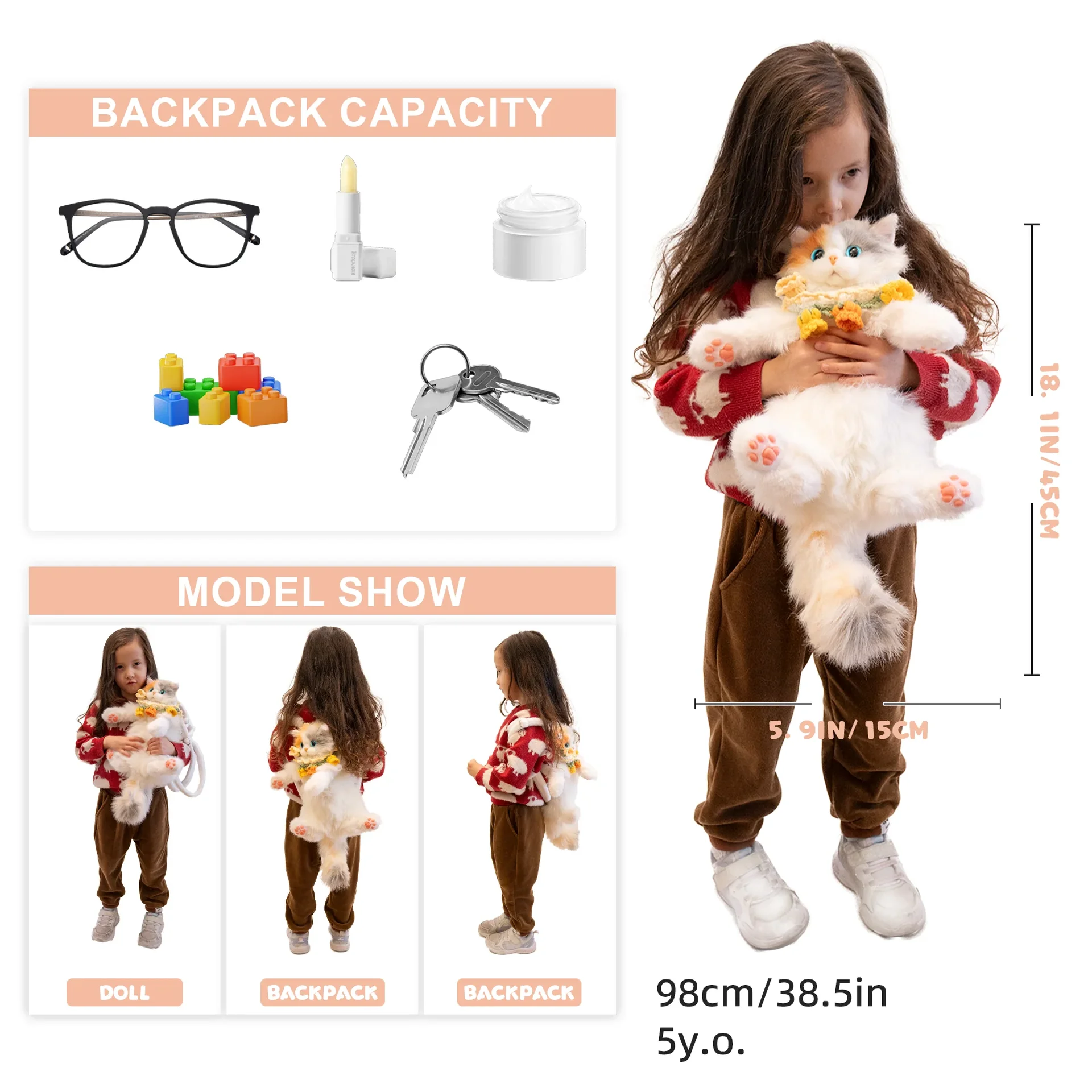 Рюкзак Mini Calico Cat — плюшевая сумка Kitty для подростков - миниатюра 6