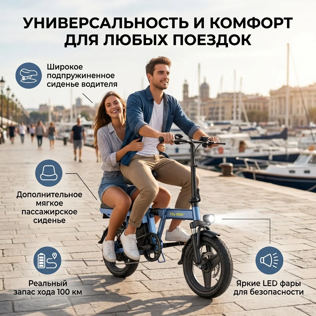 Складной смарт-электровелосипед CityGlide (48V, 400W) - миниатюра 5