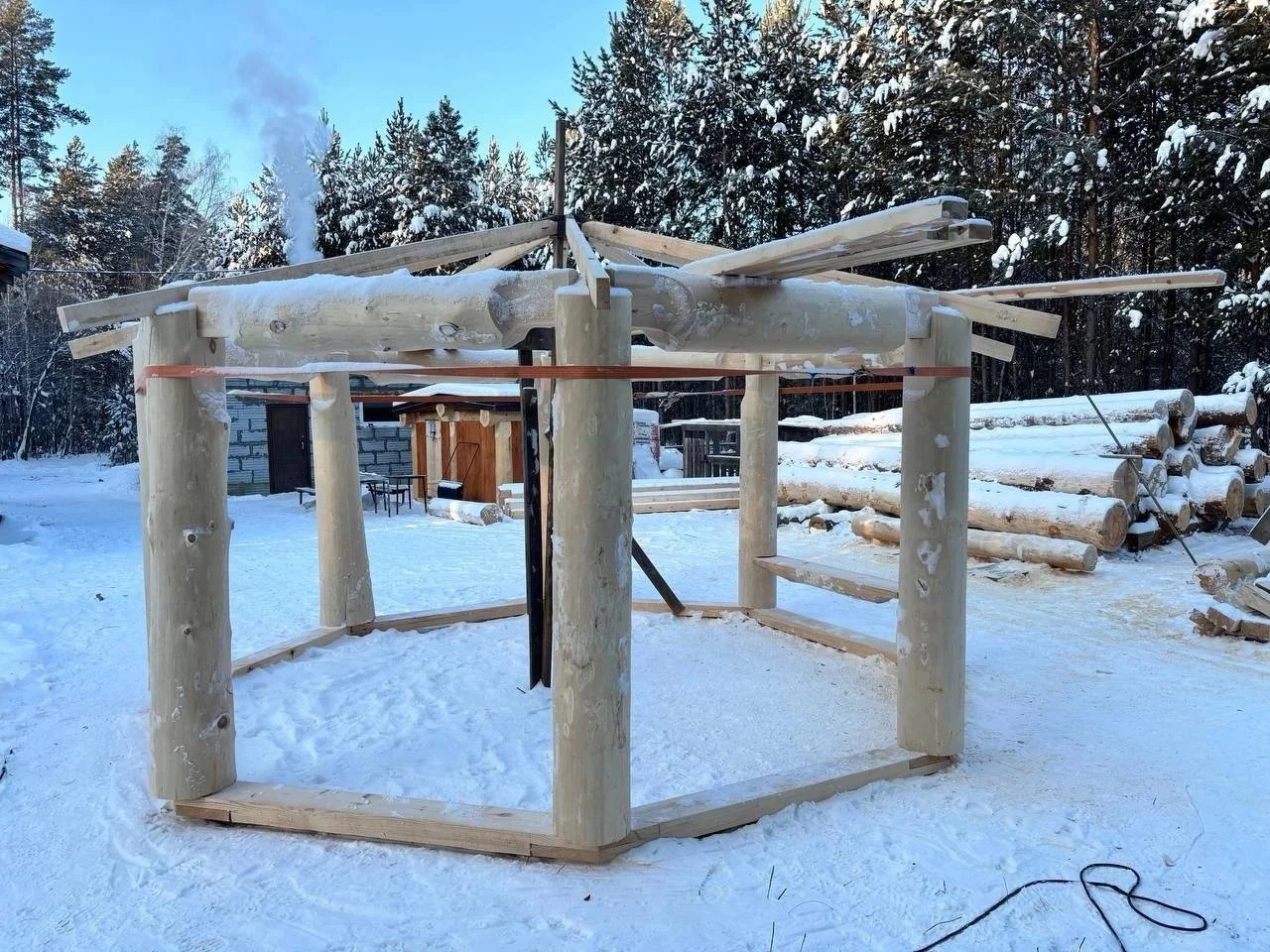 Восьмигранная беседка в стиле Post and Beam 5м - миниатюра 3