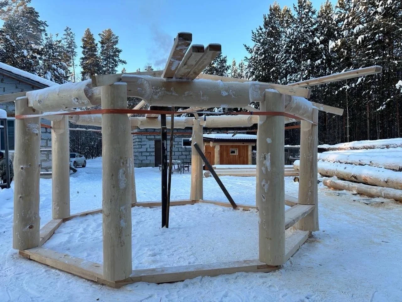 Восьмигранная беседка в стиле Post and Beam 5м - миниатюра 4
