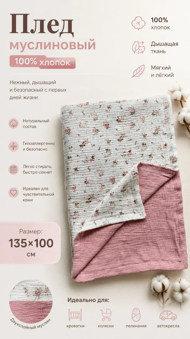Муслиновый плед/покрывало для малышей - изображение 1