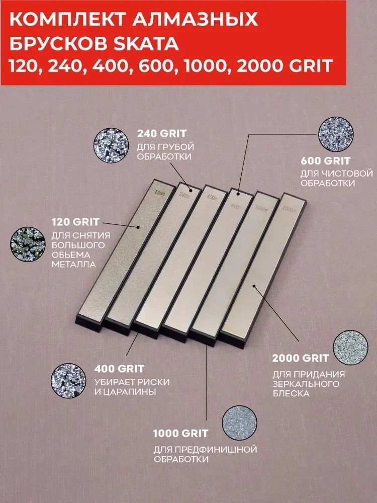 Комплект алмазных брусков SKATA 120, 240, 400, 600, 1000, 2000 грит, 20мм