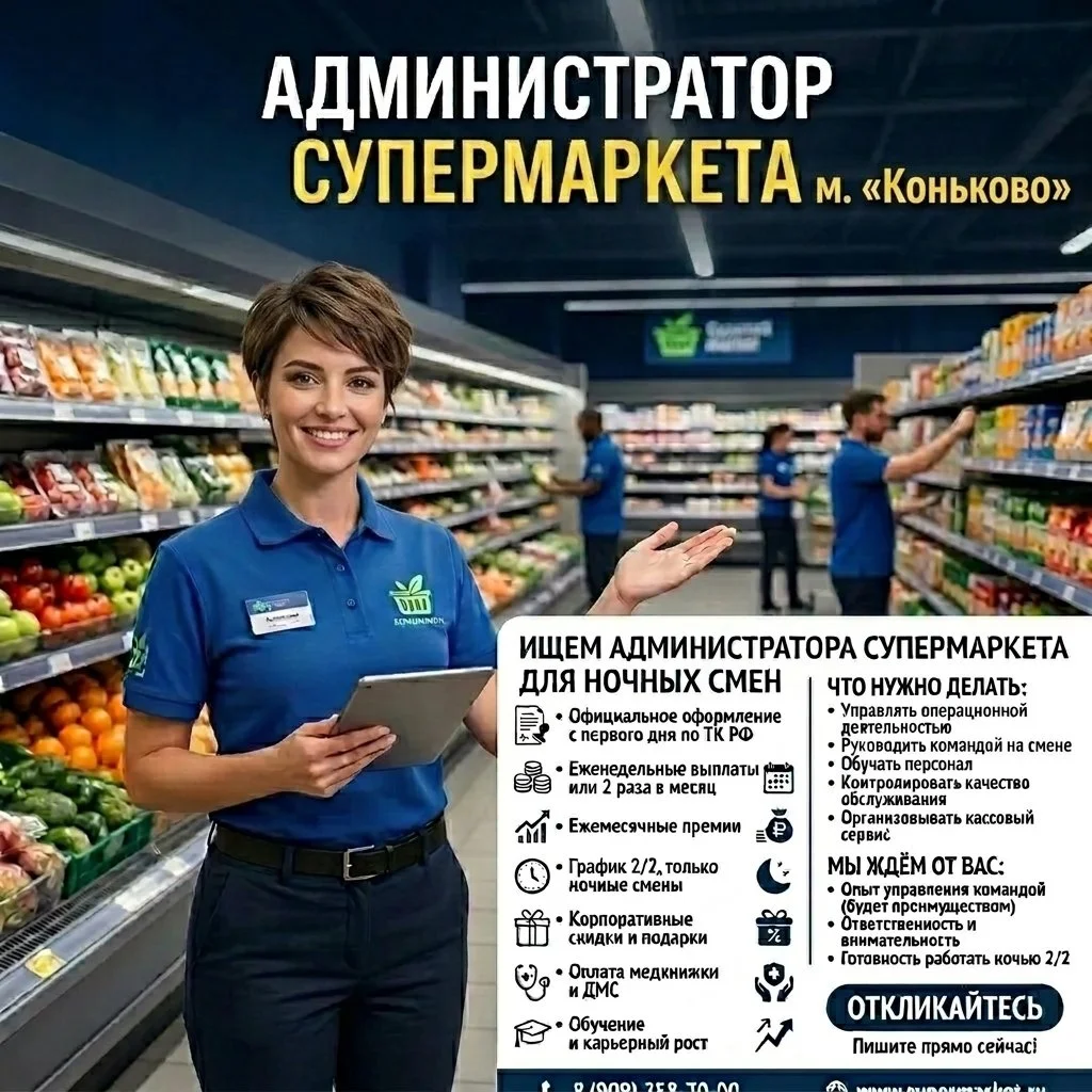 Администратор супермаркета (ночные смены, еженедельные выплаты)