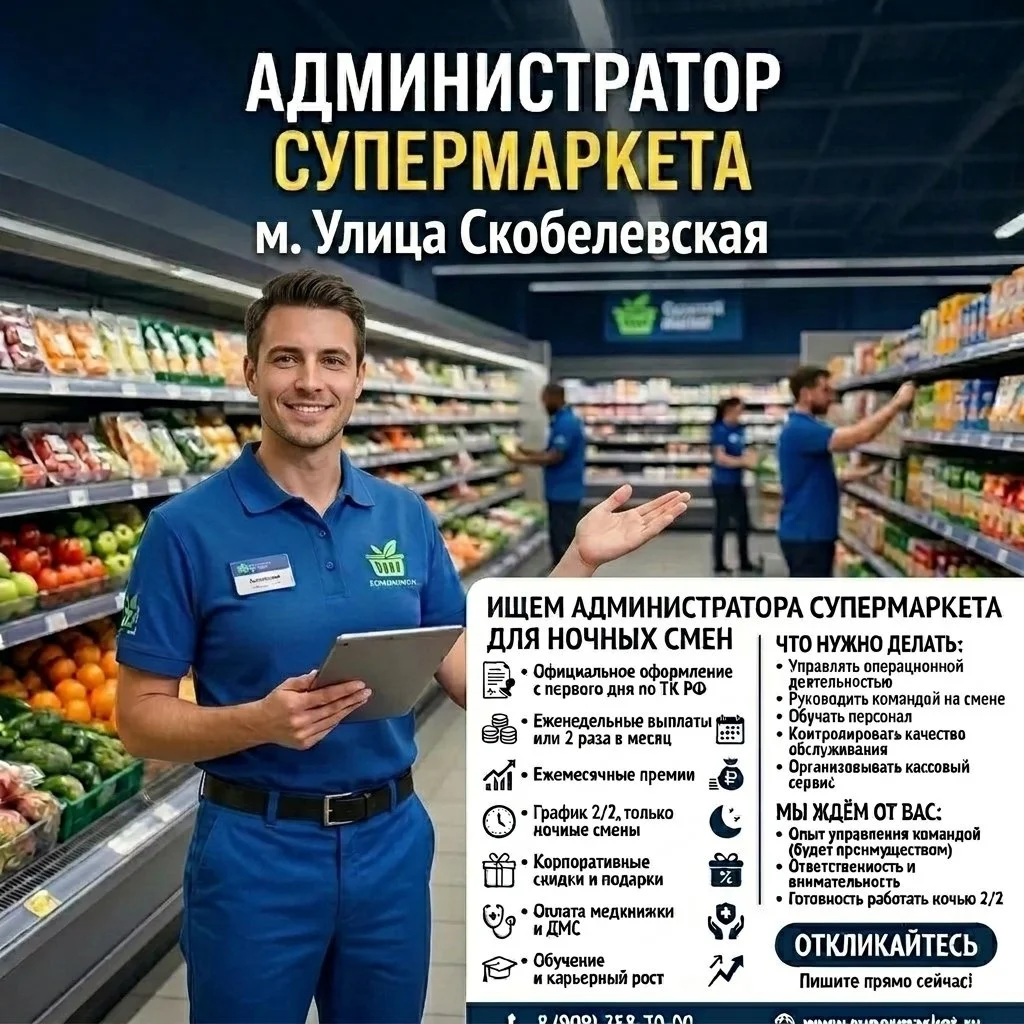 Администратор супермаркета (ночные смены, еженедельные выплаты)