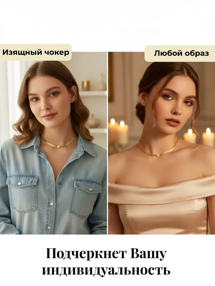 Женская цепочка-чокер с имитацией жемчуга - миниатюра 8