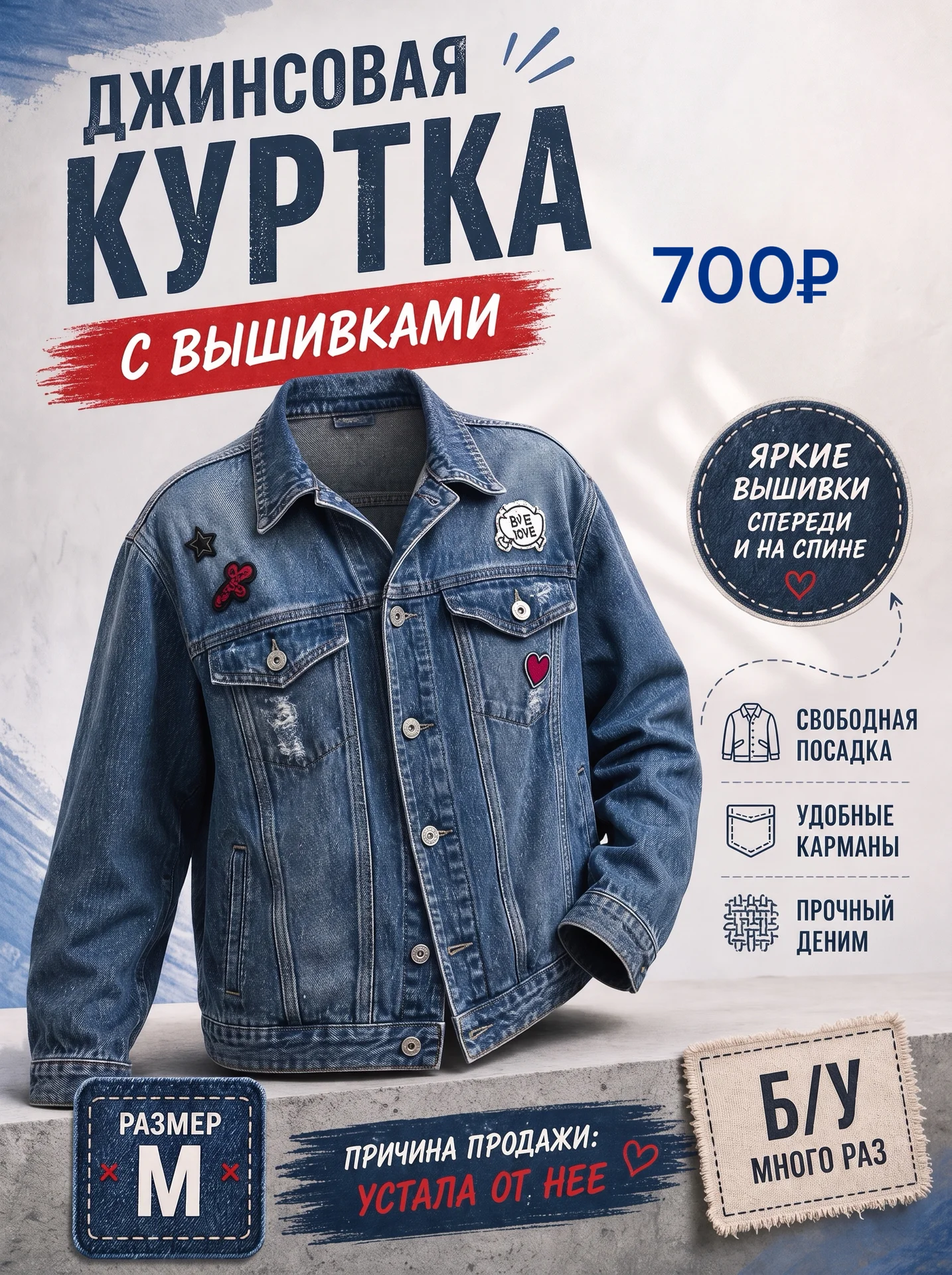 джинсовая куртка с нашивками - изображение 1