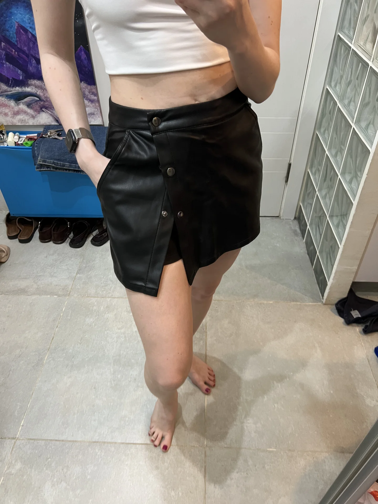 юбка шорты кожанные ZARA - миниатюра 2