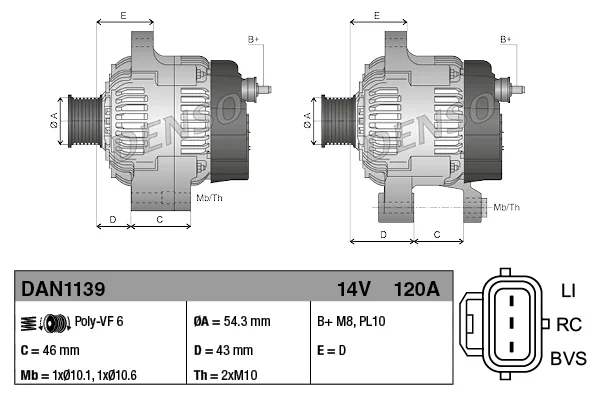 Генератор DAN1139 DENSO оригинал - миниатюра 3