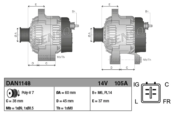 Генератор DAN1148 DENSO оригинал - миниатюра 3