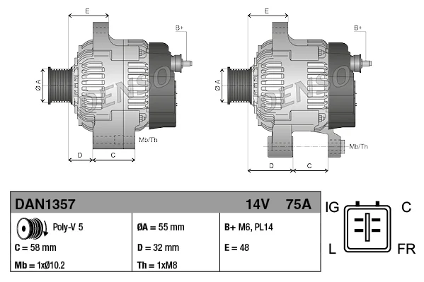 Генератор DAN1357 DENSO оригинал - миниатюра 3