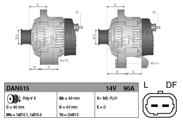 Генератор DAN515 DENSO оригинал - миниатюра 3