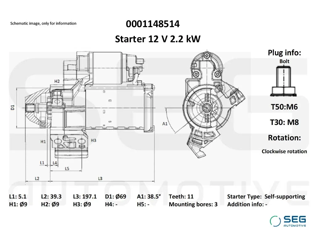 Стартер 0001148514 SEG Automotive оригинал - миниатюра 6