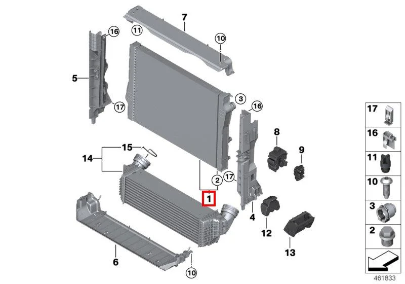 F15/f16 радиатор основной до 02.2016 17117807624 BMW - изображение 1