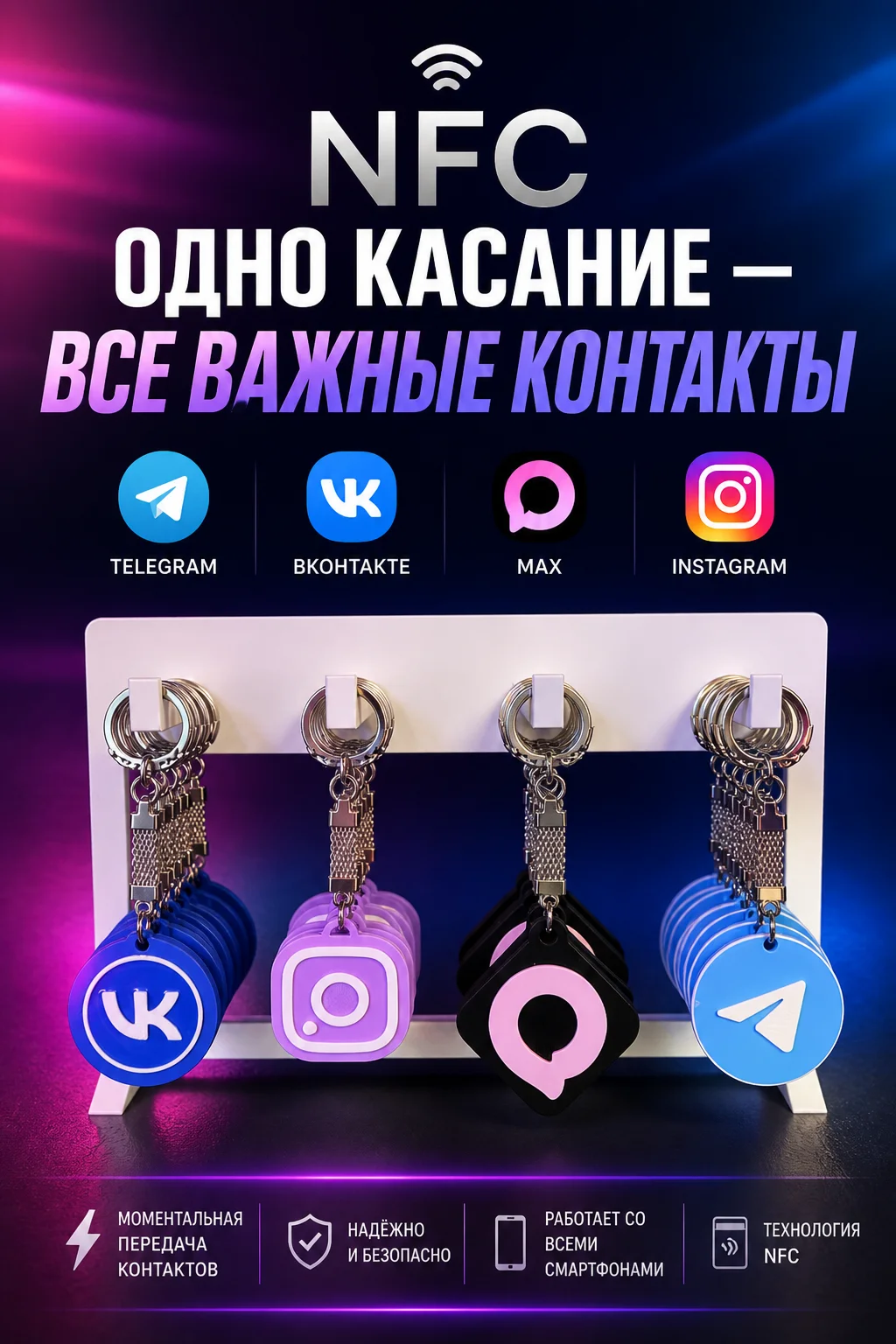 NFC метка брелок Контакты, сайт, соцсети - миниатюра 6