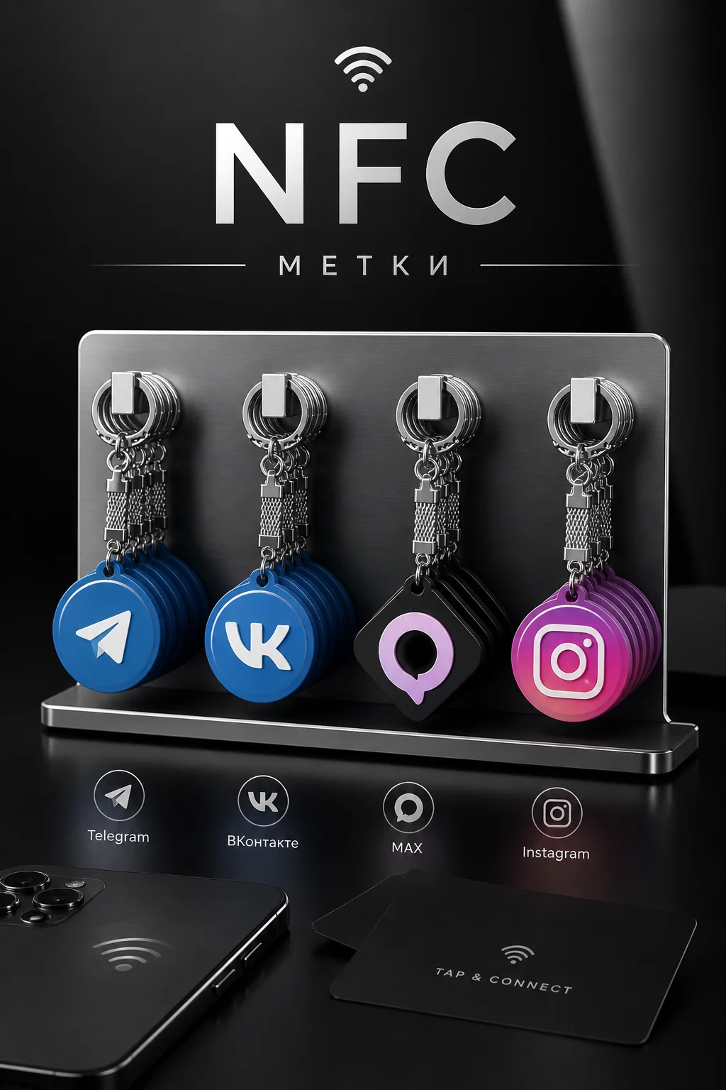 NFC метка брелок Контакты, сайт, соцсети - миниатюра 7