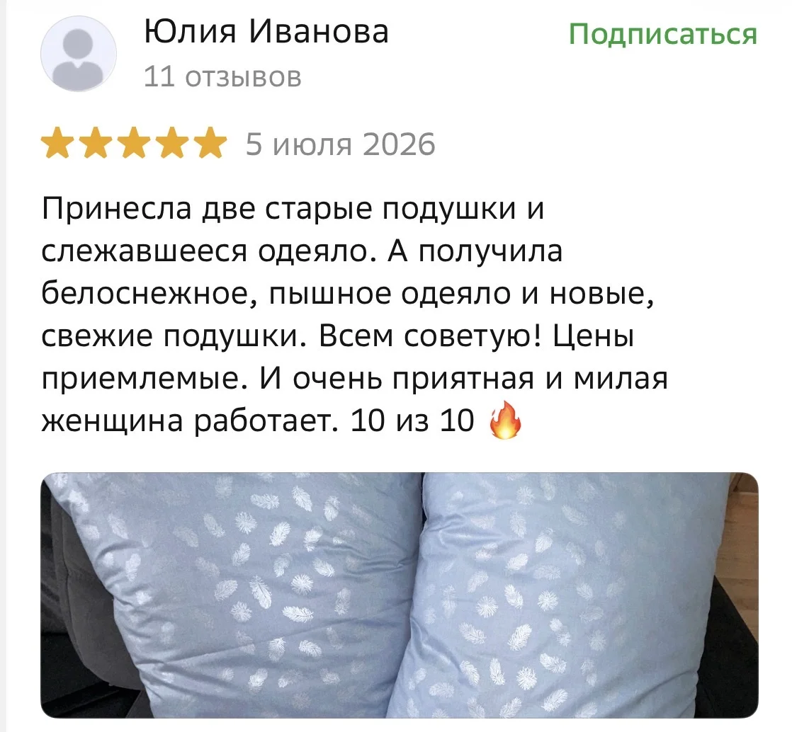 Чистка перьевых/пуховых подушек - миниатюра 5