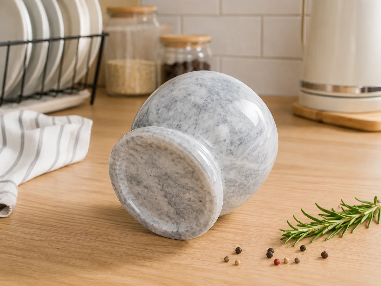 Ступка с пестиком мраморная для специй - миниатюра 3