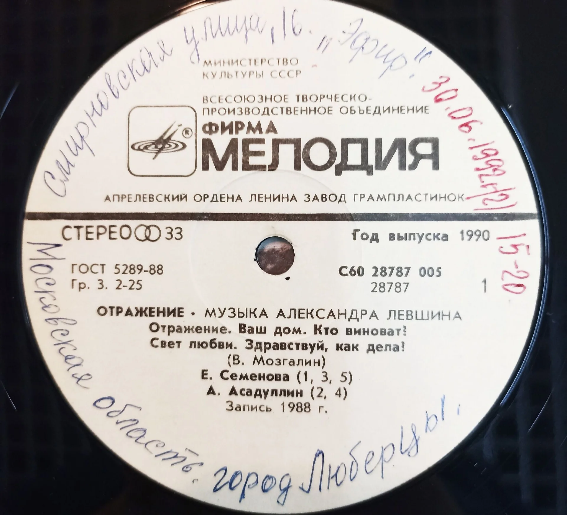 Винтажная виниловая пластинка Александр Левшин Отражение (СССР 1989) - миниатюра 3