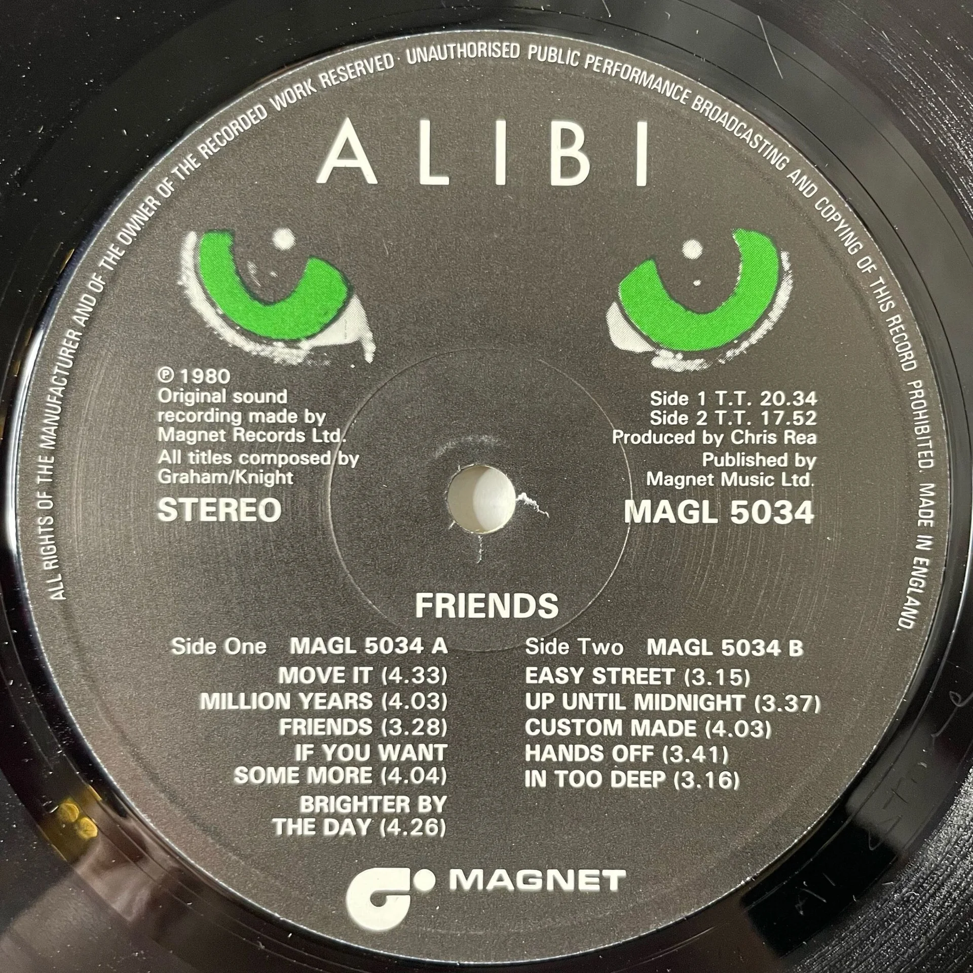 Винтажная виниловая пластинка LP Alibi Friends (UK 1980) - миниатюра 4