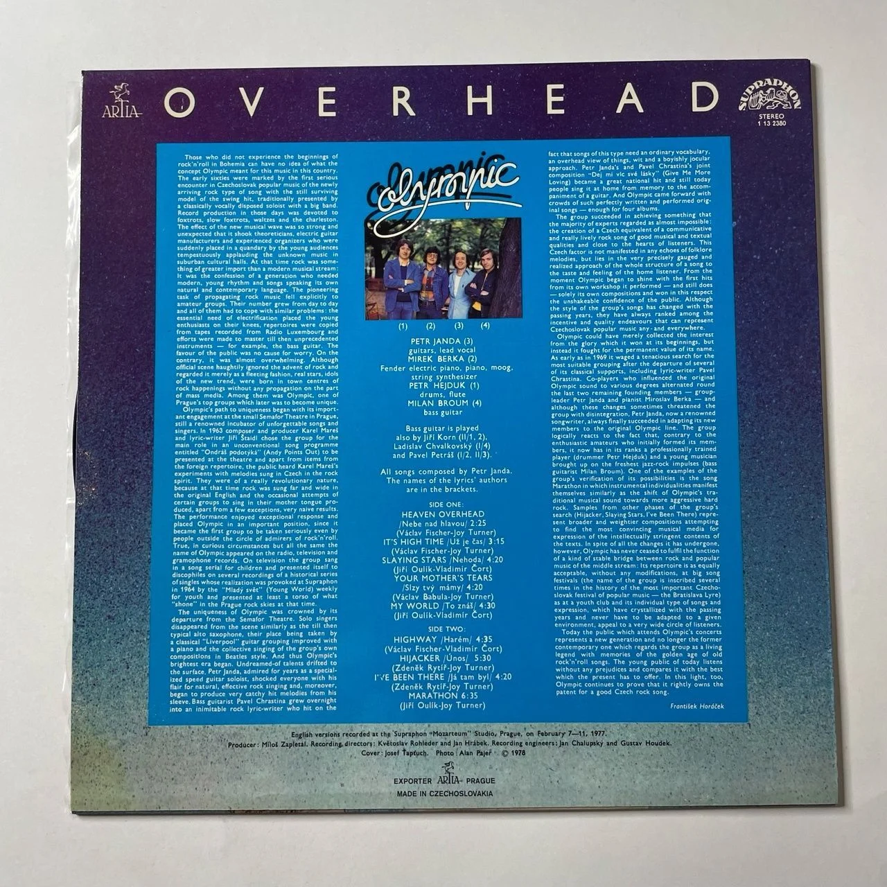 Винтажная виниловая пластинка LP Olympic Overhead (Чехословакия 1978) - миниатюра 2