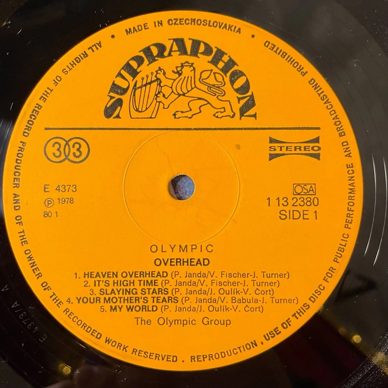Винтажная виниловая пластинка LP Olympic Overhead (Чехословакия 1978) - миниатюра 4