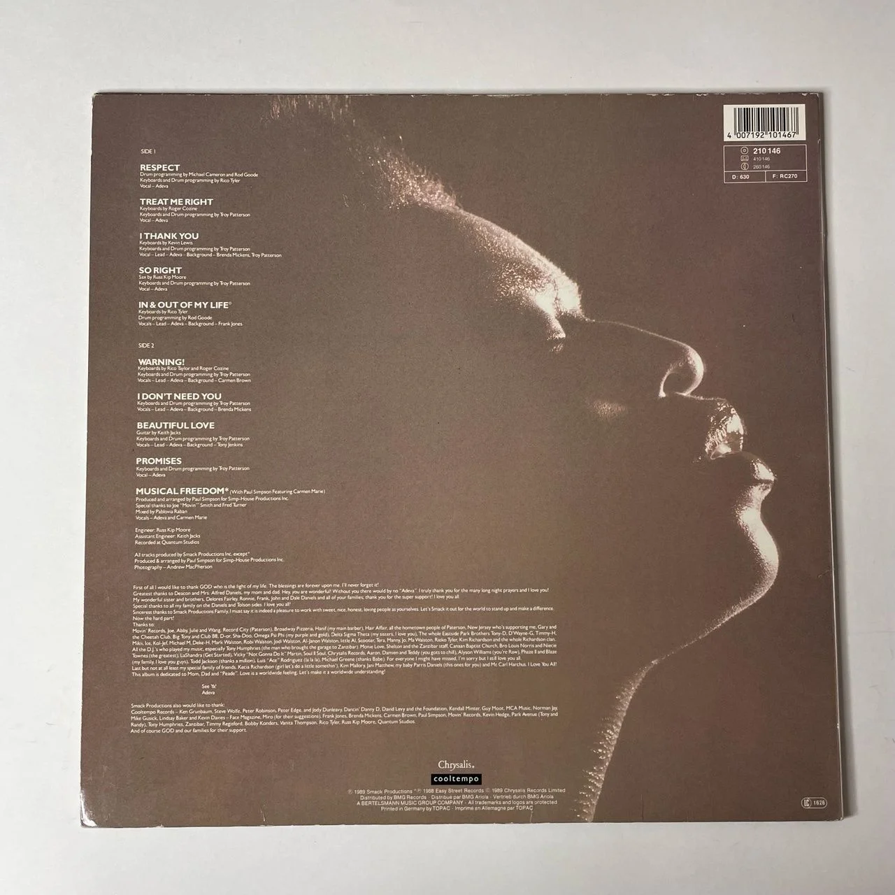 Винтажная виниловая пластинка LP Adeva (Germany 1989) Respect - миниатюра 2