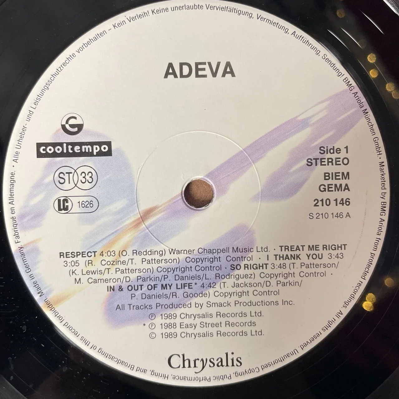 Винтажная виниловая пластинка LP Adeva (Germany 1989) Respect - миниатюра 4