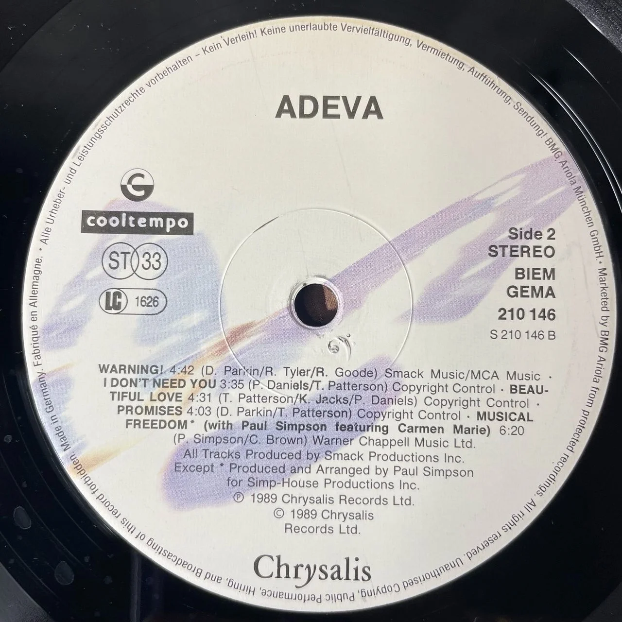 Винтажная виниловая пластинка LP Adeva (Germany 1989) Respect - миниатюра 5