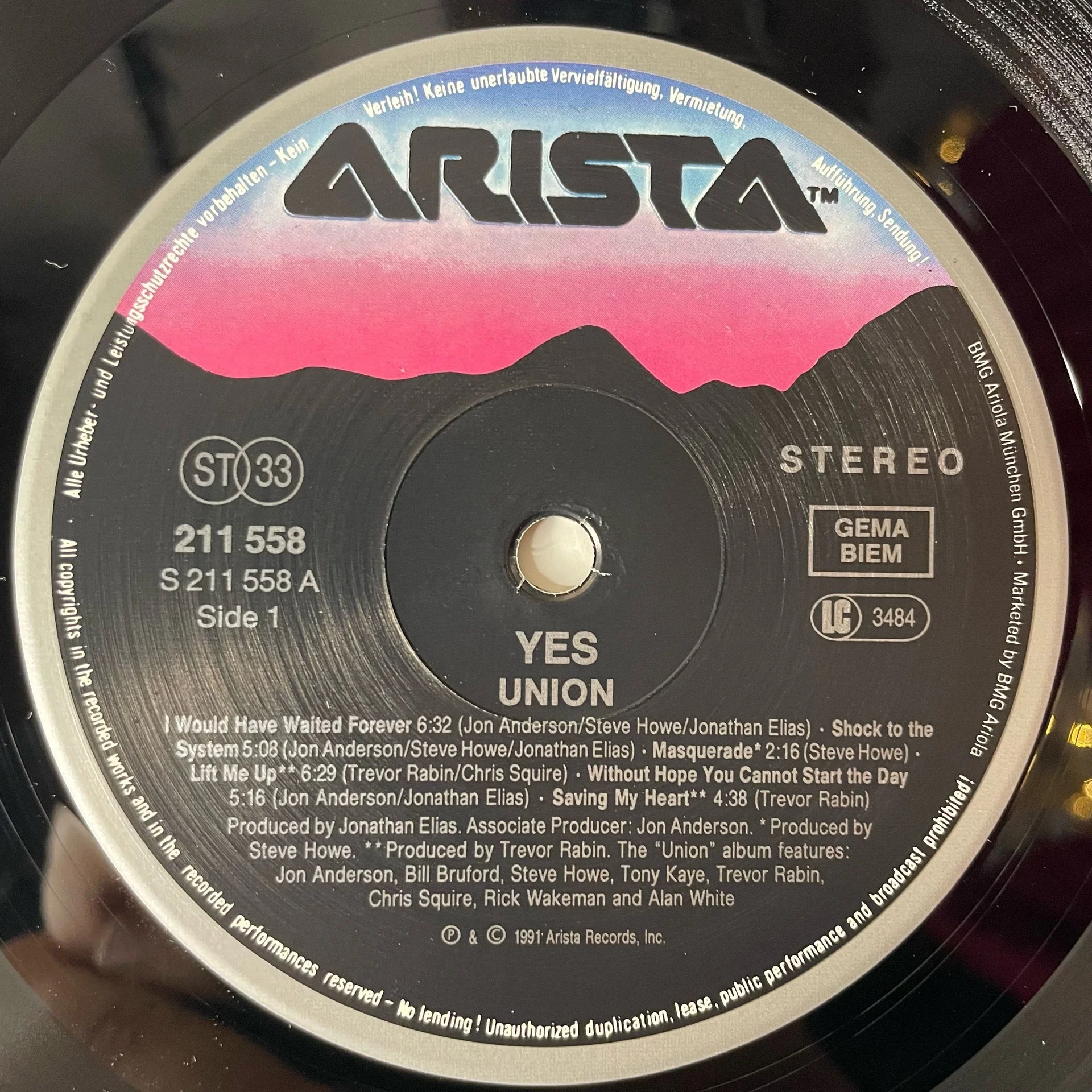Винтажная виниловая пластинка LP Yes Union (Германия 1991) - миниатюра 4
