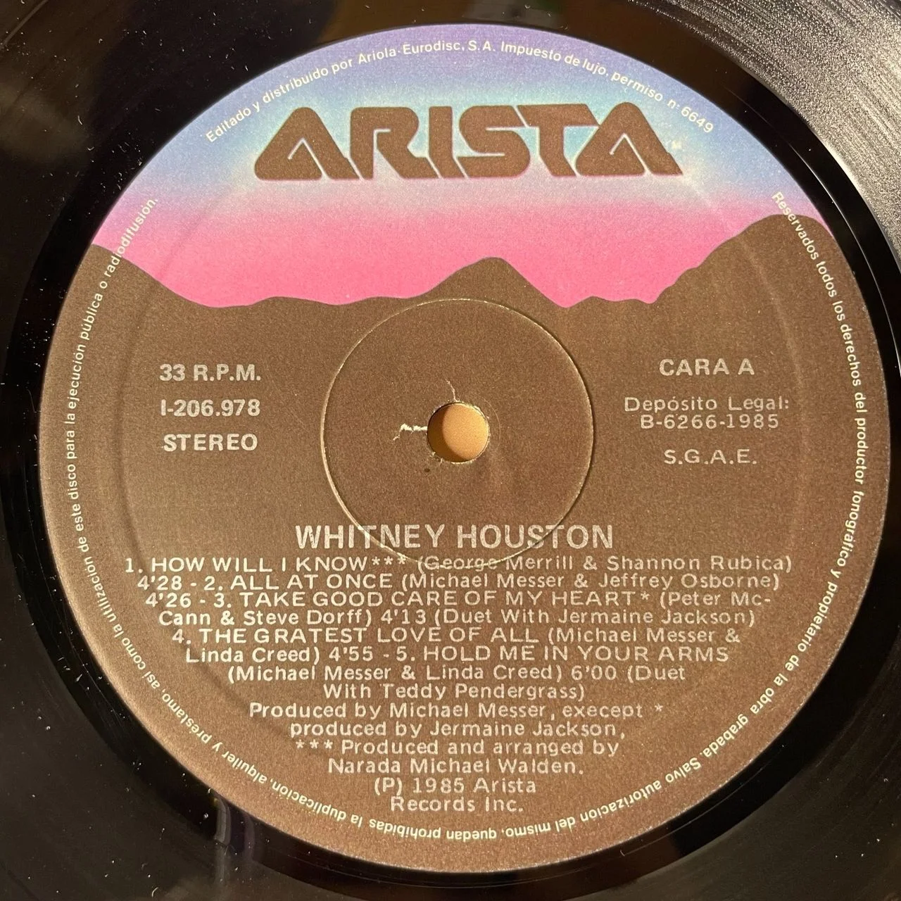 Винтажная виниловая пластинка Whitney Houston (Испания 1985) - миниатюра 4