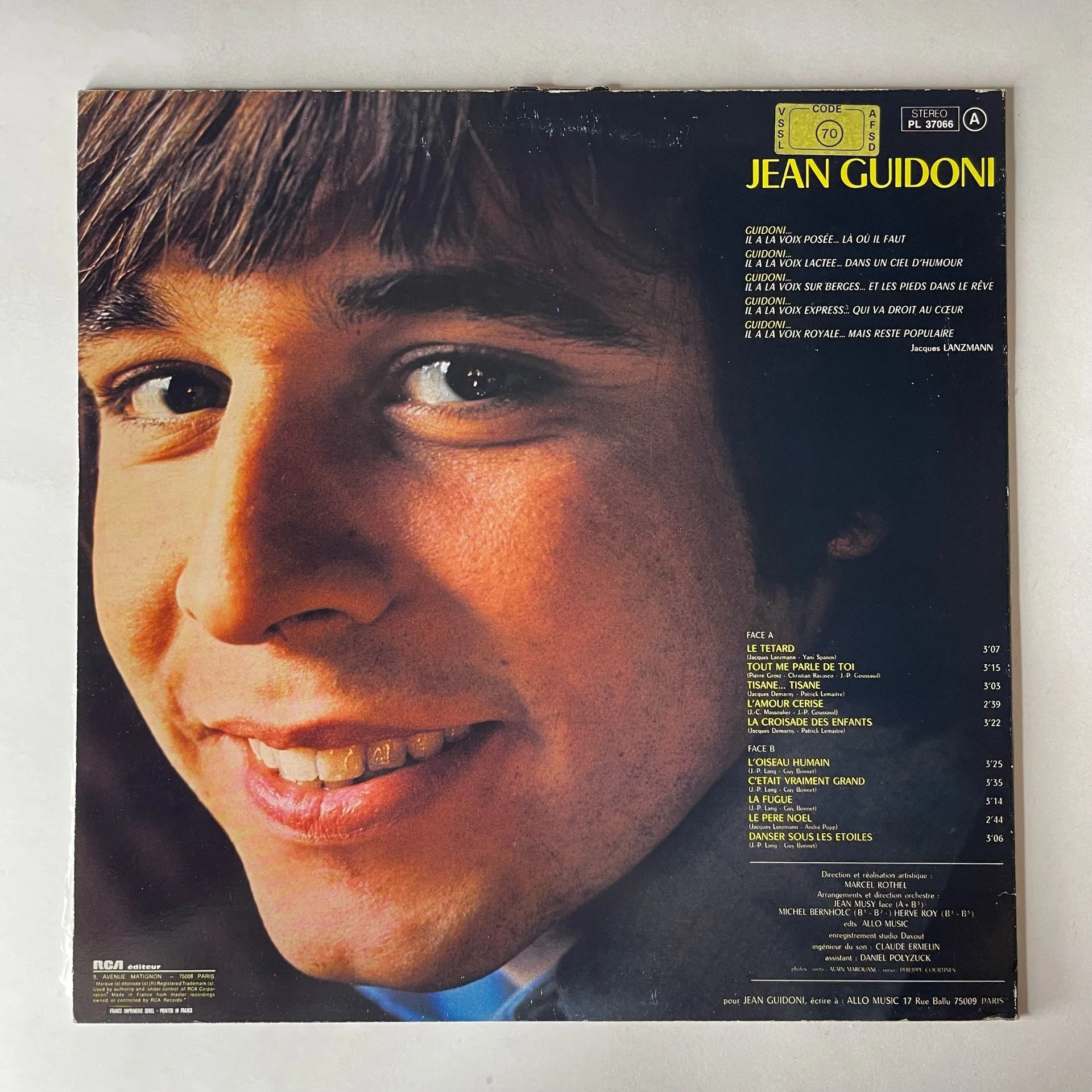 Винтажная виниловая пластинка LP Jean Guidoni (Франция 1977) - миниатюра 2