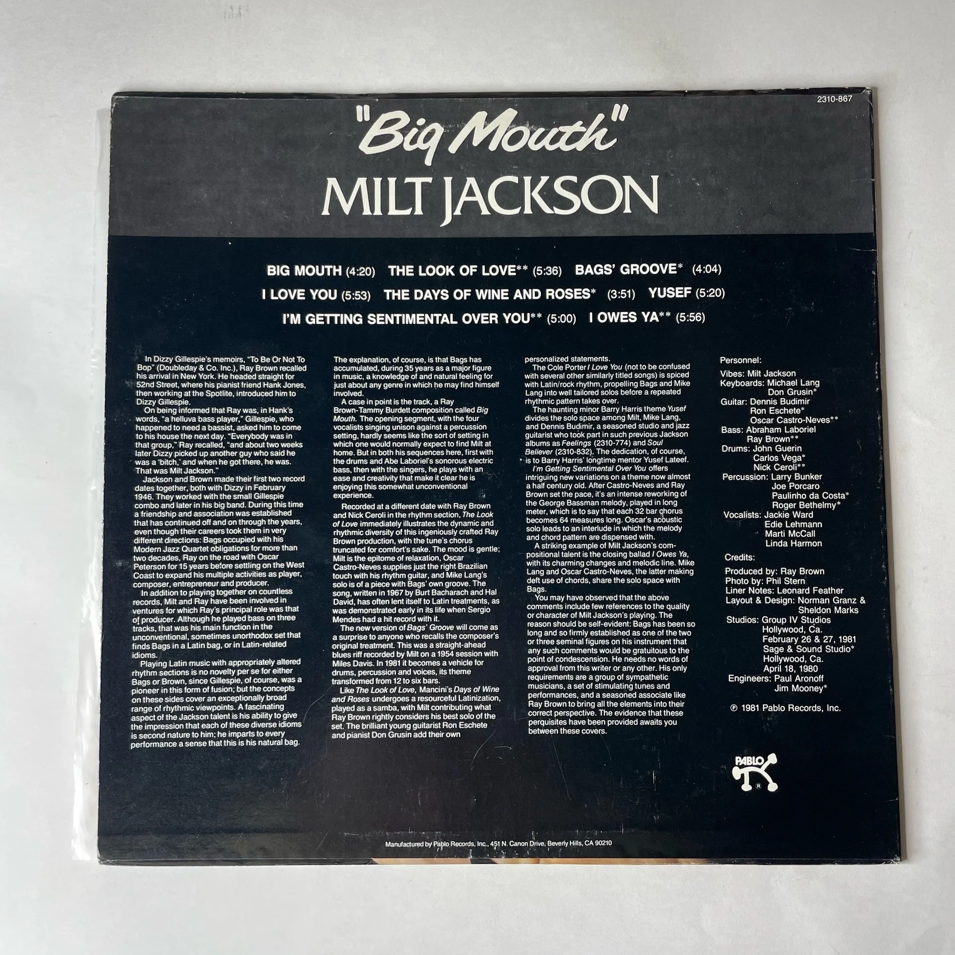 Винтажная виниловая пластинка LP Milt Jackson Big Mouth (США 1981) - миниатюра 2