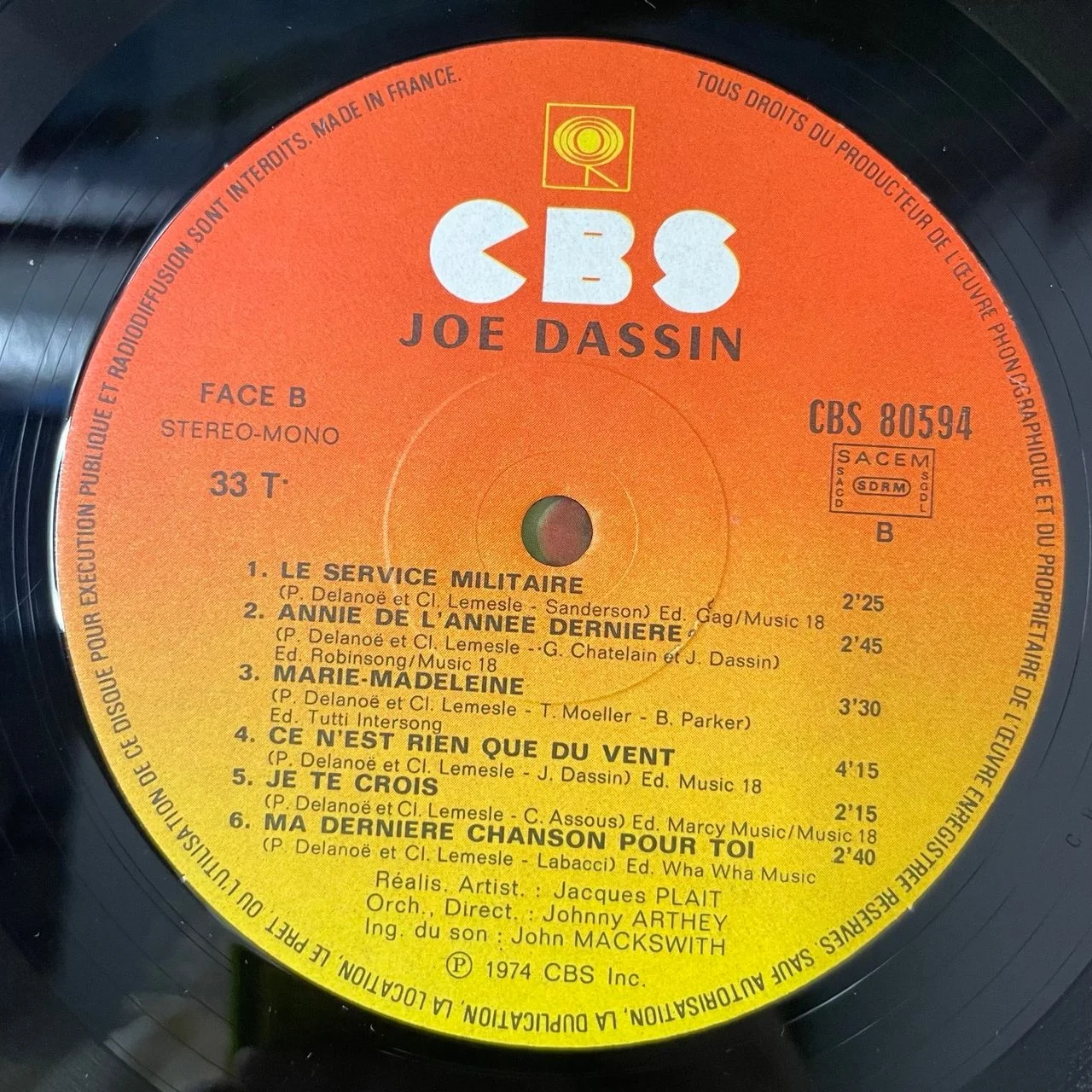 Винтажная виниловая пластинка LP Joe Dassin Джо Дассен (Франция 1974) - миниатюра 6
