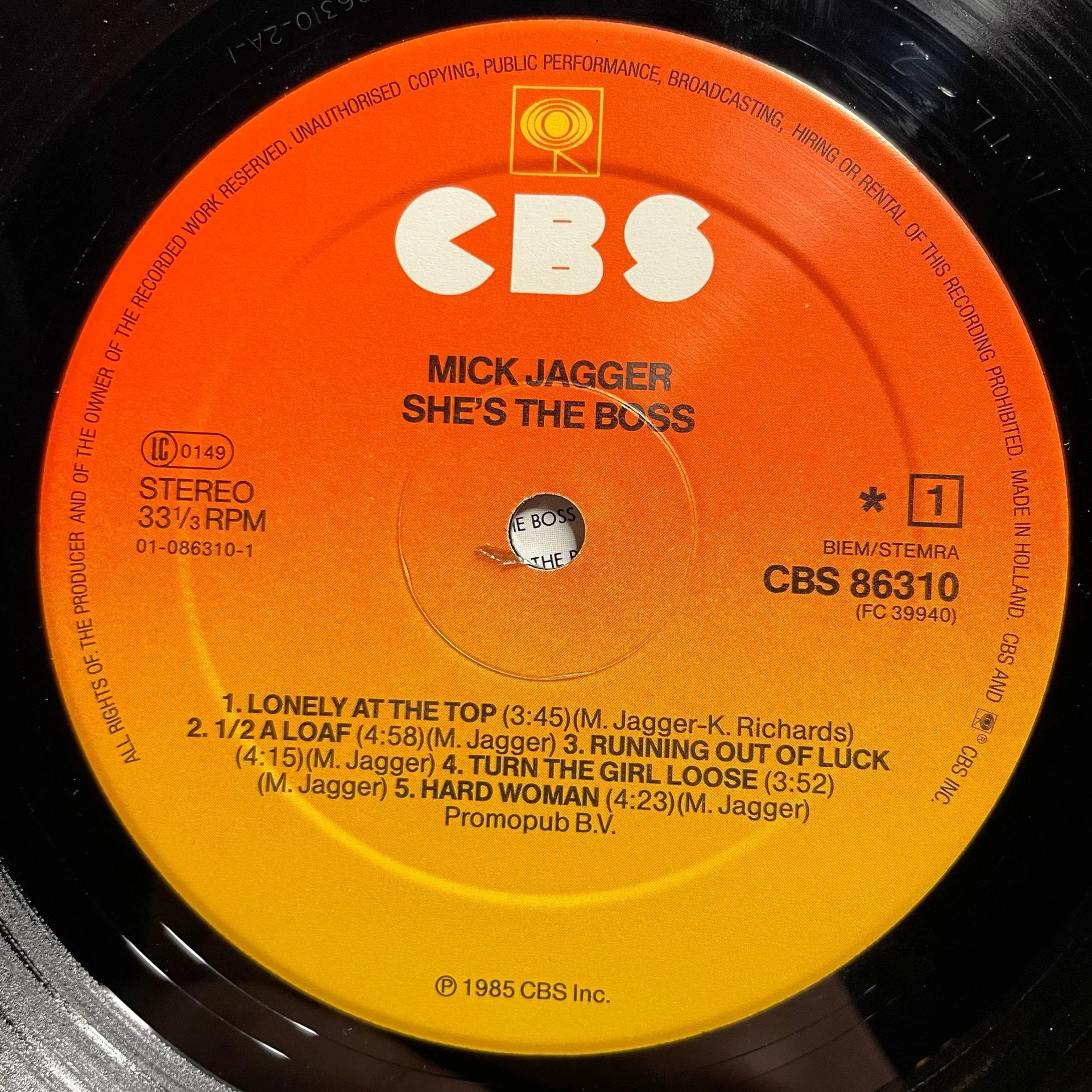 Винтажная виниловая пластинка LP Mick Jagger She's The Boss (Нидерланды 1985) - миниатюра 4