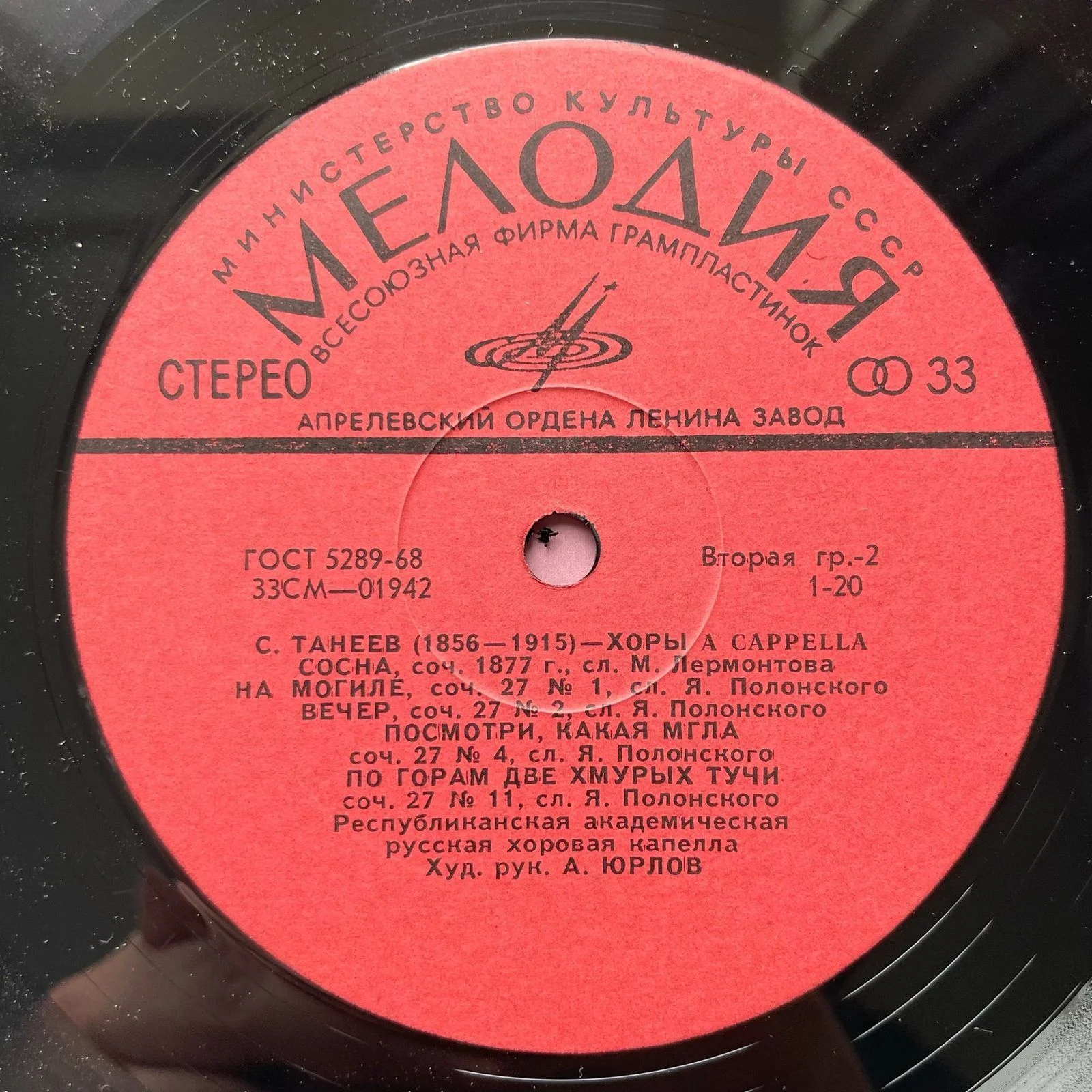 Винтажная виниловая пластинка LP С. Танеев Хоры (СССР 1968) - миниатюра 5