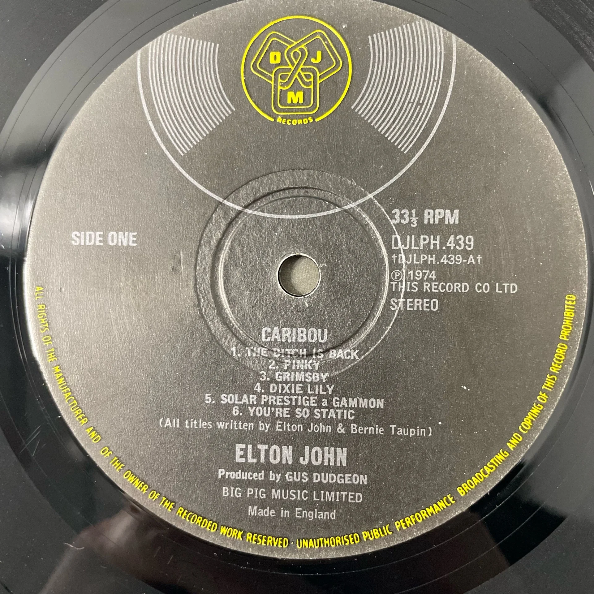 Винтажная виниловая пластинка LP Elton John Caribou (Англия 1974) - миниатюра 4
