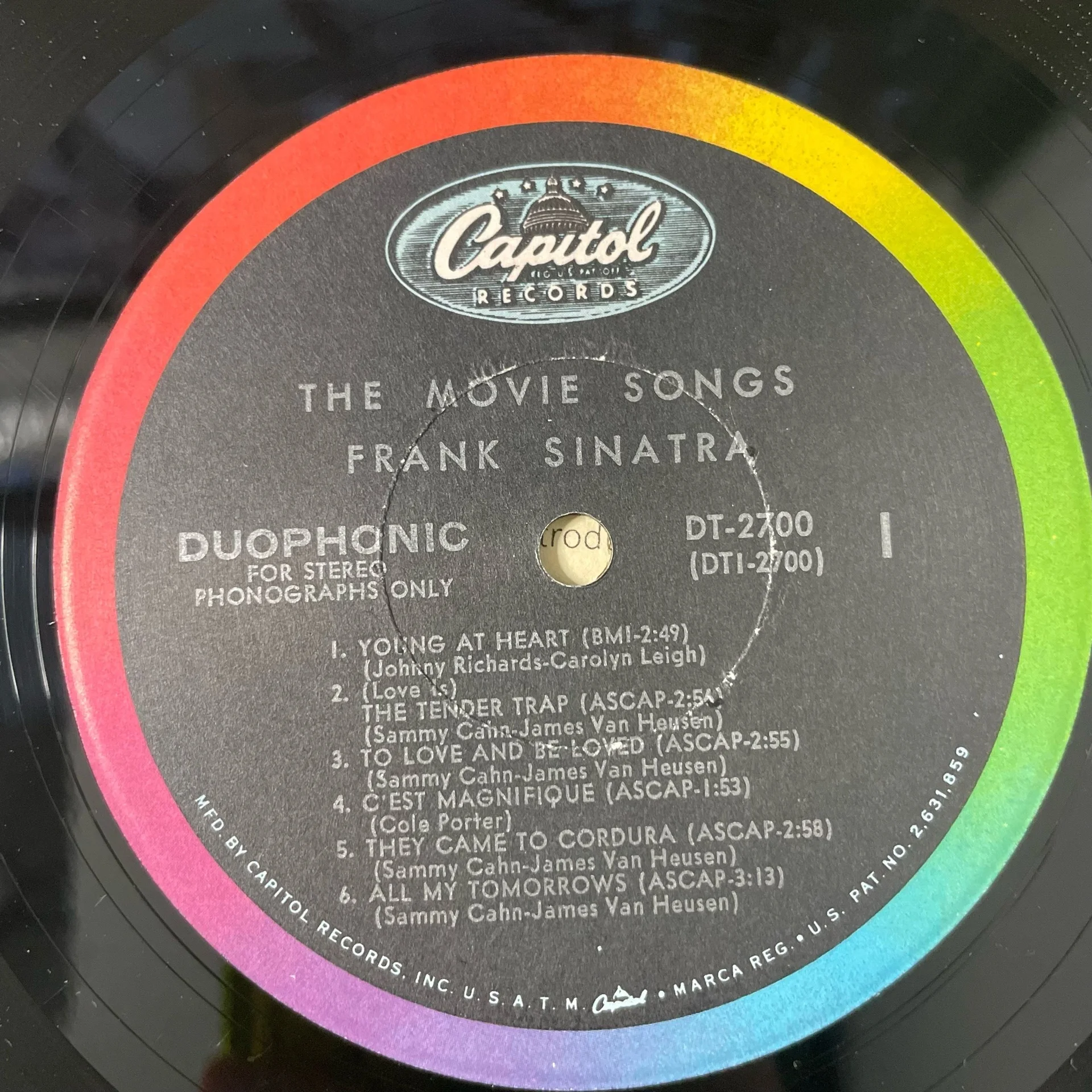 Винтажная виниловая пластинка LP Frank Sinatra The Movie Songs (США 1967) - миниатюра 4