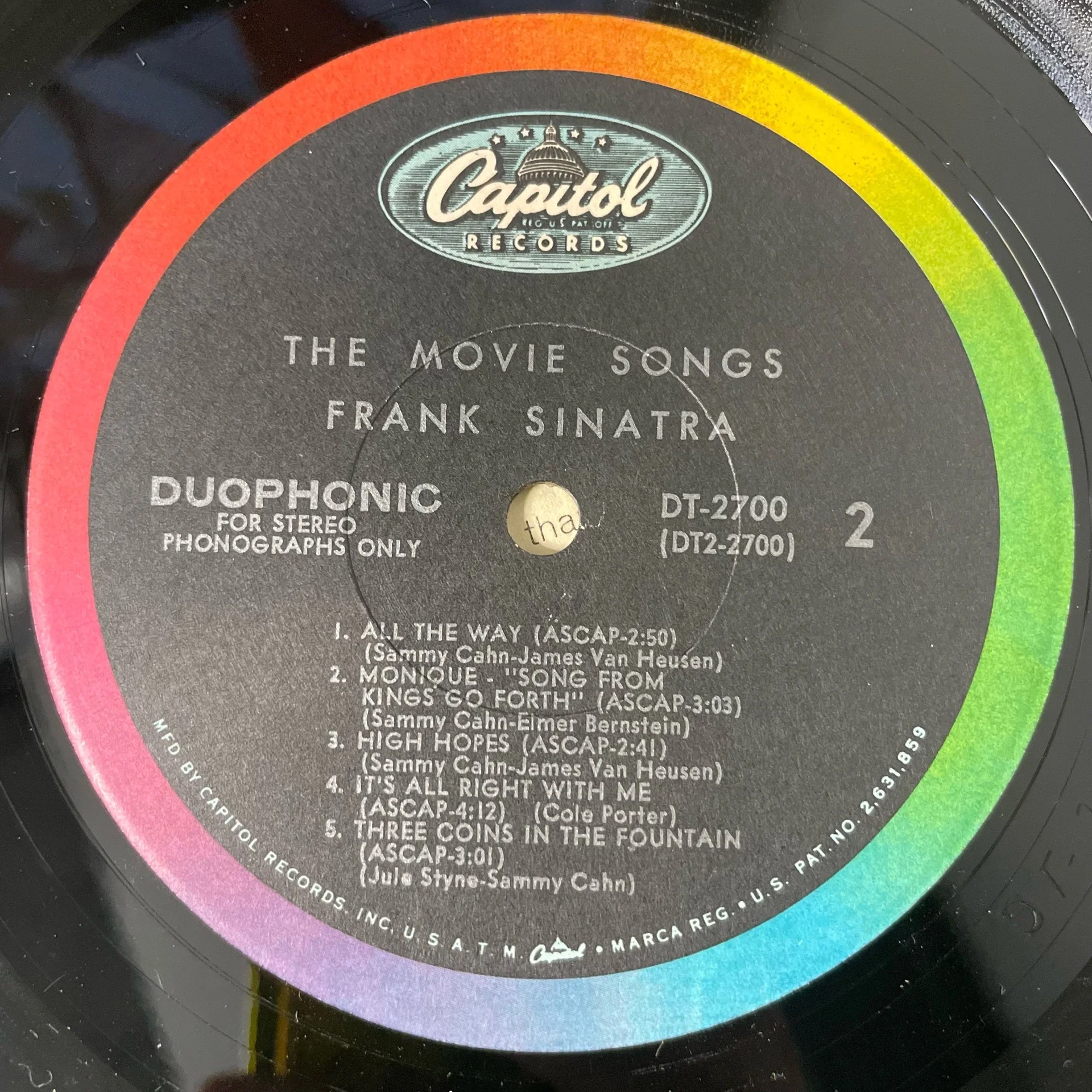 Винтажная виниловая пластинка LP Frank Sinatra The Movie Songs (США 1967) - миниатюра 5