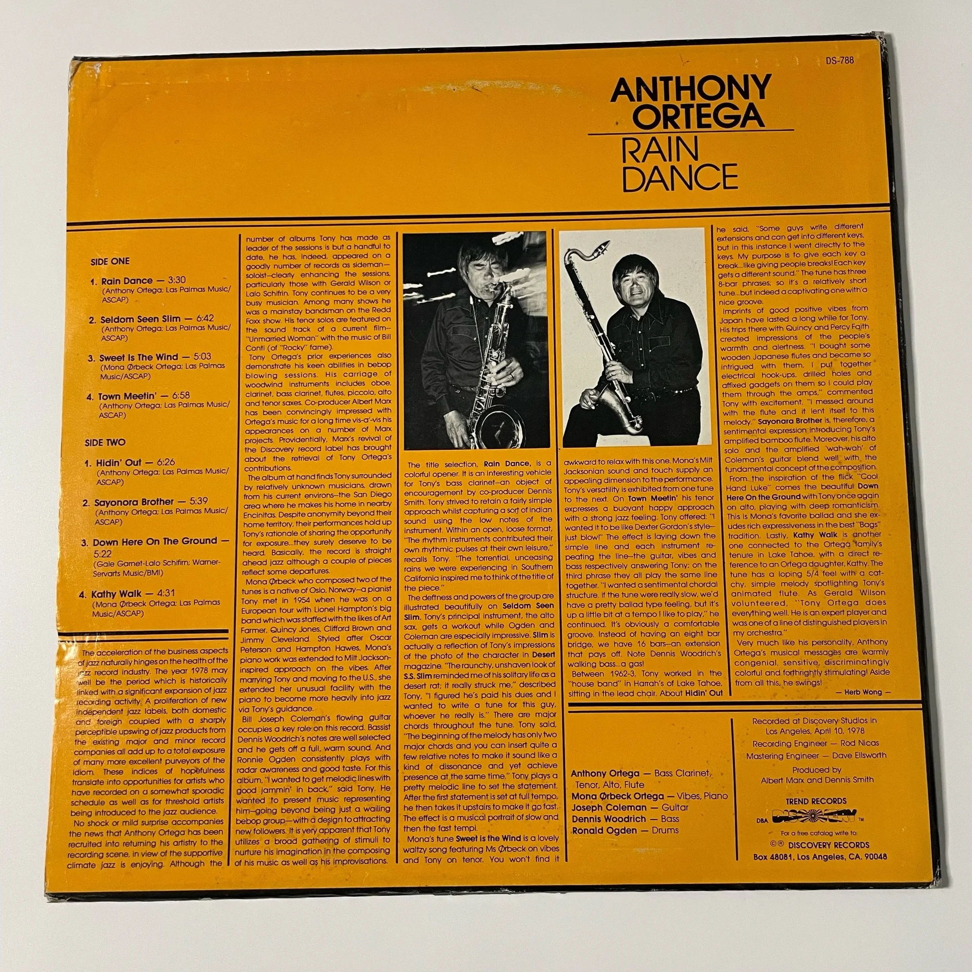 Винтажная виниловая пластинка LP Anthony Ortega Rain Dance (США 1978) - миниатюра 2