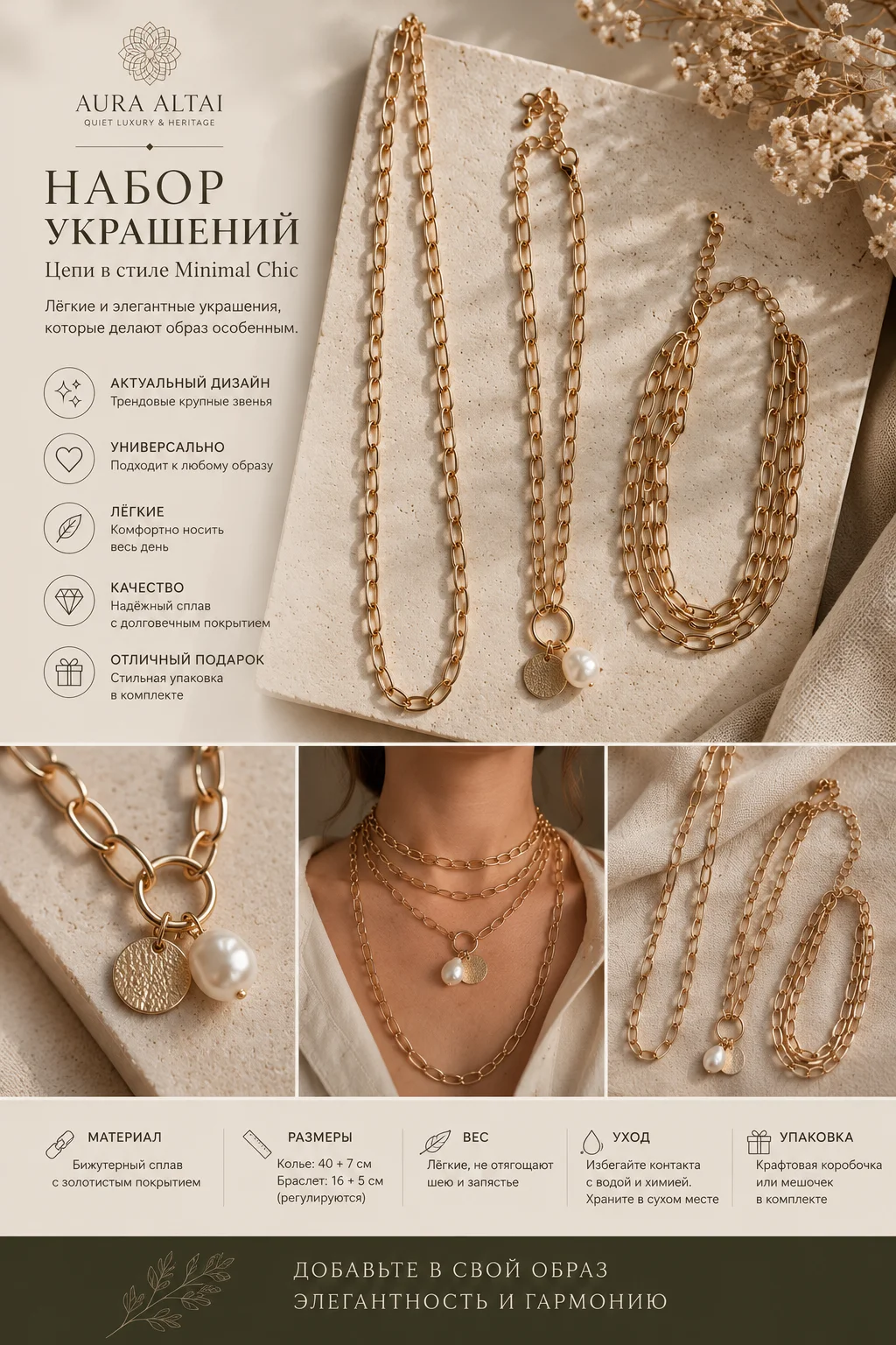 Набор украшений: цепи в стиле Minimal Chic (новый)
