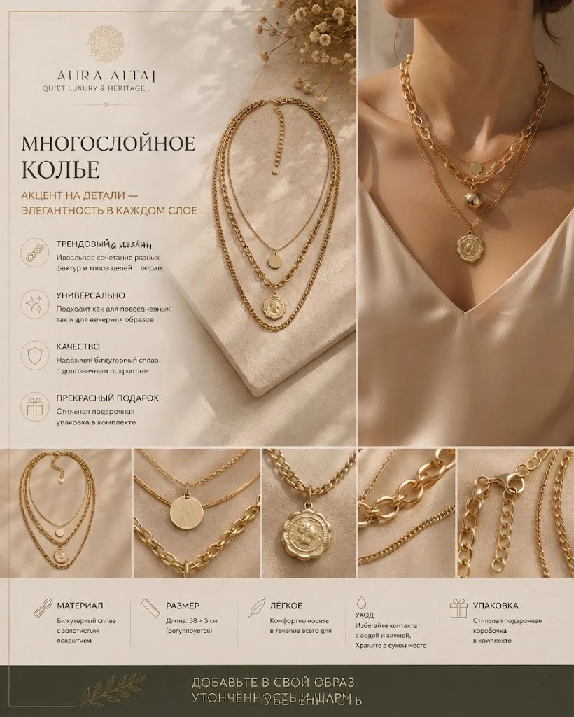 Многослойное колье с монетами золотого цвета (ново - миниатюра 3