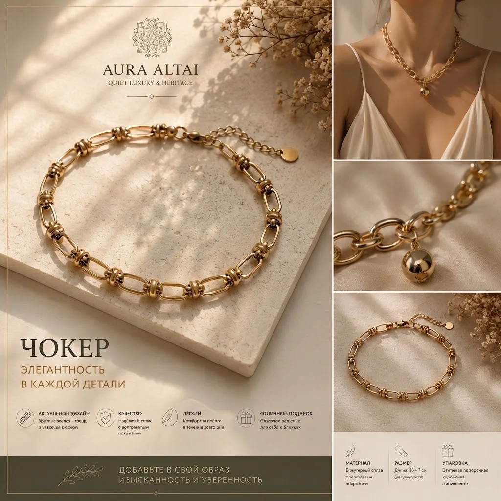 Чокер-цепь золотого цвета в стиле Minimal Chic - изображение 1