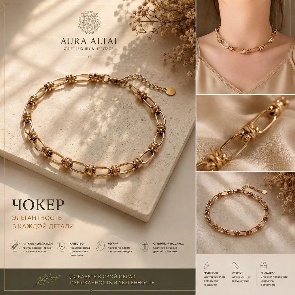 Чокер-цепь золотого цвета в стиле Minimal Chic - миниатюра 2